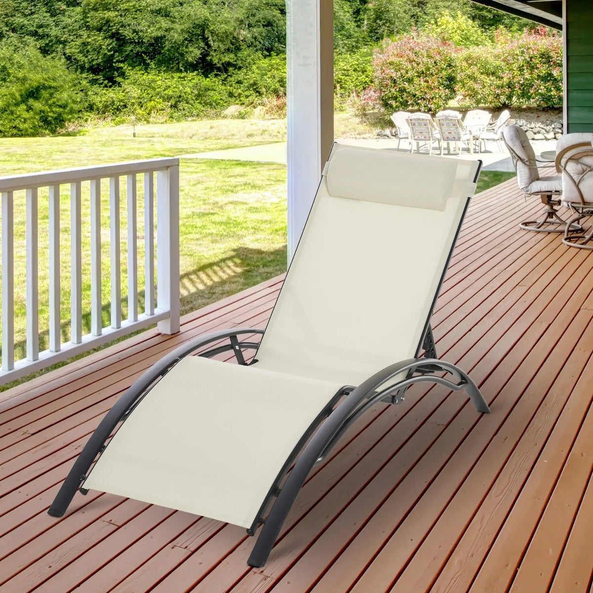 Aluminum Reclining Lounge Chair, 5-Level Adjustable Backrest, Beige Lounger Chairs at Gallery Canada