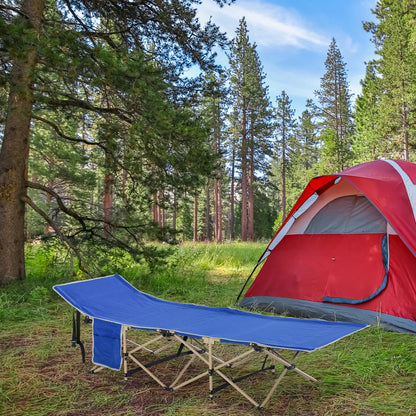 Folding Camping Cot for Adults, with Carry Bag, Side Pocket, Navy Blue Camping Cots at Gallery Canada