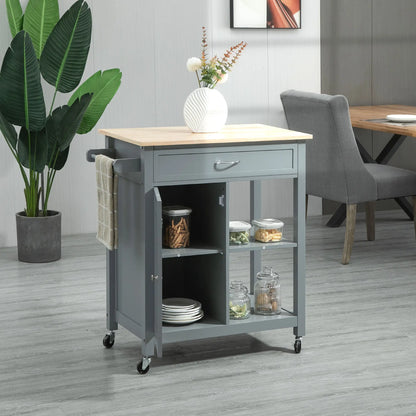 Rolling Kitchen Cart, Wood Top with Drawer, Kitchen Island on Wheels, Grey Kitchen Islands & Kitchen Carts at Gallery Canada