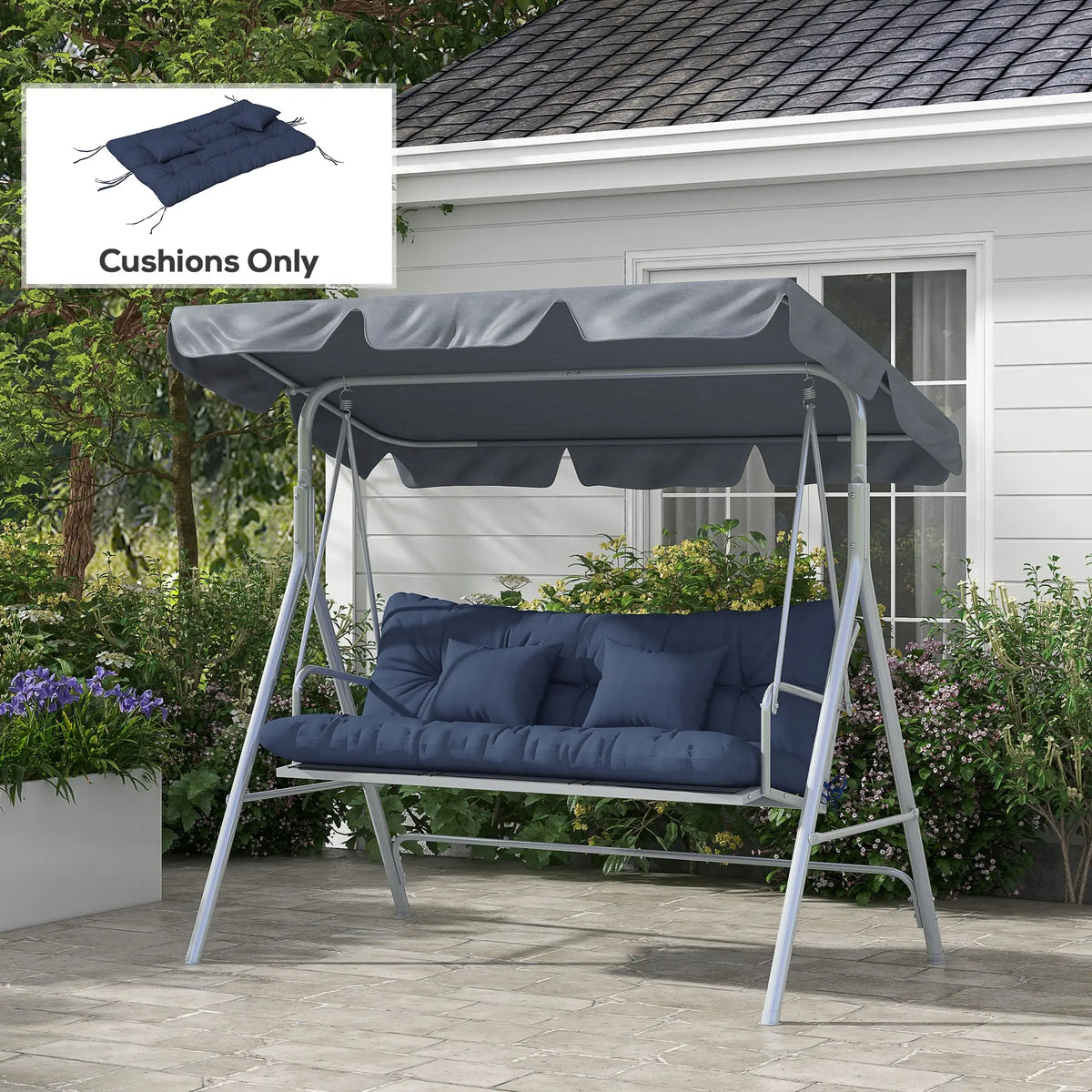4-Piece Patio Chair Cushion Set, with Ties, Navy Blue Patio Chair Cushions at Gallery Canada