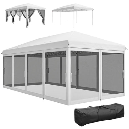 10' x 20' Pop Up Canopy Tent Gazebo, Removable Mesh Sidewall, White Pop Up Canopies White at Gallery Canada