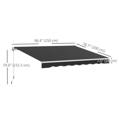 8' x 7' Retractable Patio Awning, UV Water-Resistant Fabric, Black