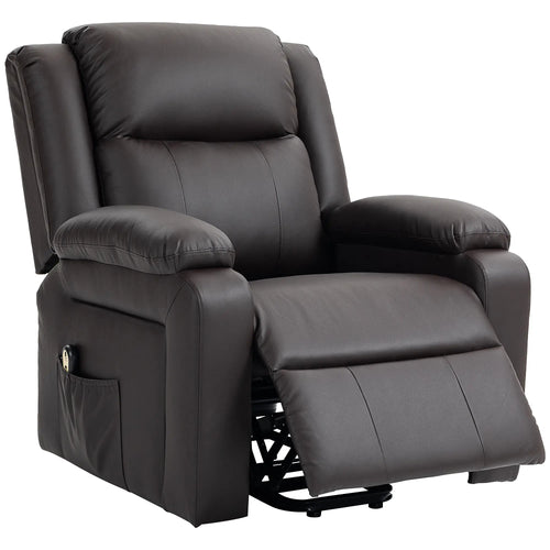 PU Leather Electric Recliner Chair, Remote, Side Pockets, Brown