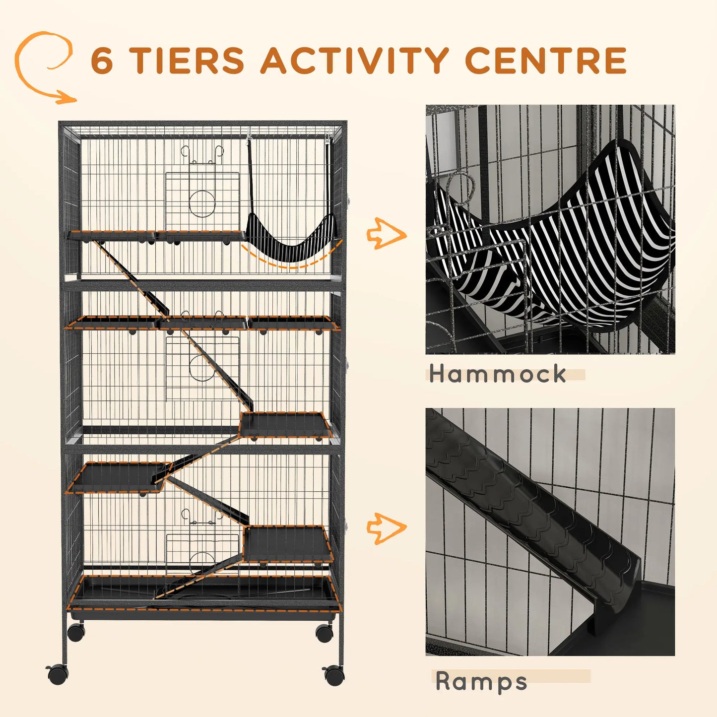 6-Tier Rolling Small Animal Cage, Rabbit Ferret Cage, Charcoal Grey Houses & Habitats at Gallery Canada