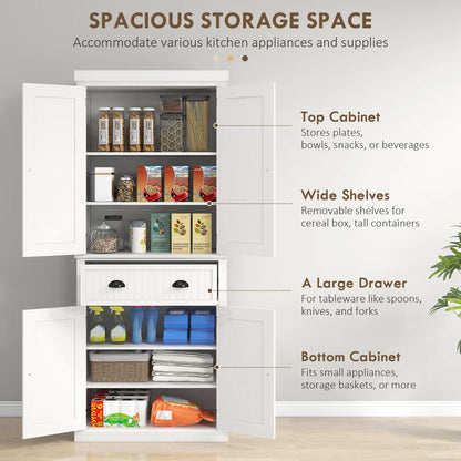 72" Kitchen Pantry, Freestanding Storage Cabinet, White Kitchen Pantry Cabinets at Gallery Canada