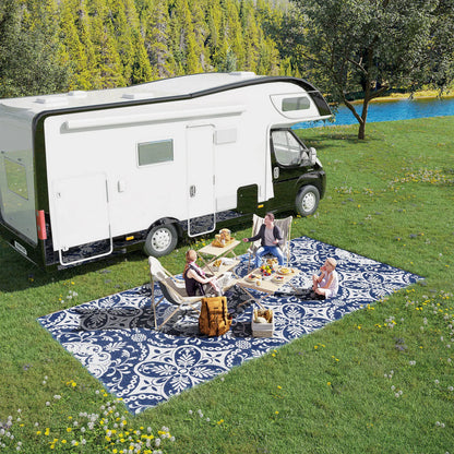 Portable Outdoor Rug, 9' x 18', Waterproof, White Flower, Blue Outdoor Reversible Rugs at Gallery Canada