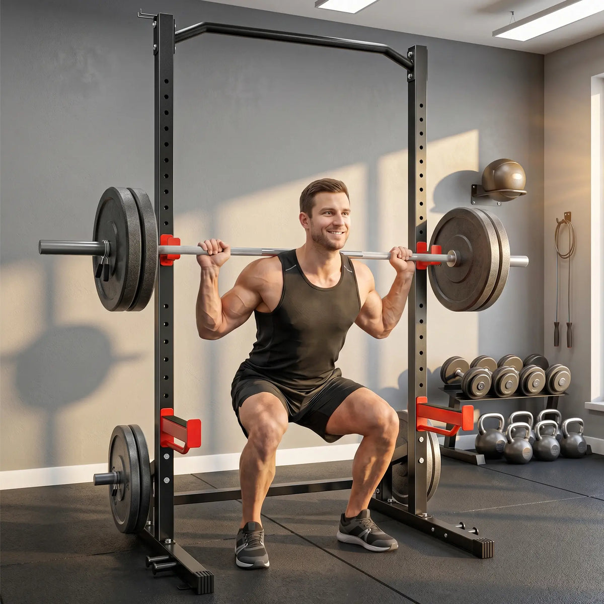 Power Cage Squat Rack, 1100LB, Pull-Up Bar, J-Hooks, Plate Storage Power Towers at Gallery Canada