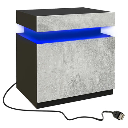 Nightstand, LED Lights, 2 Drawers, Cement Grey Bedside Tables at Gallery Canada