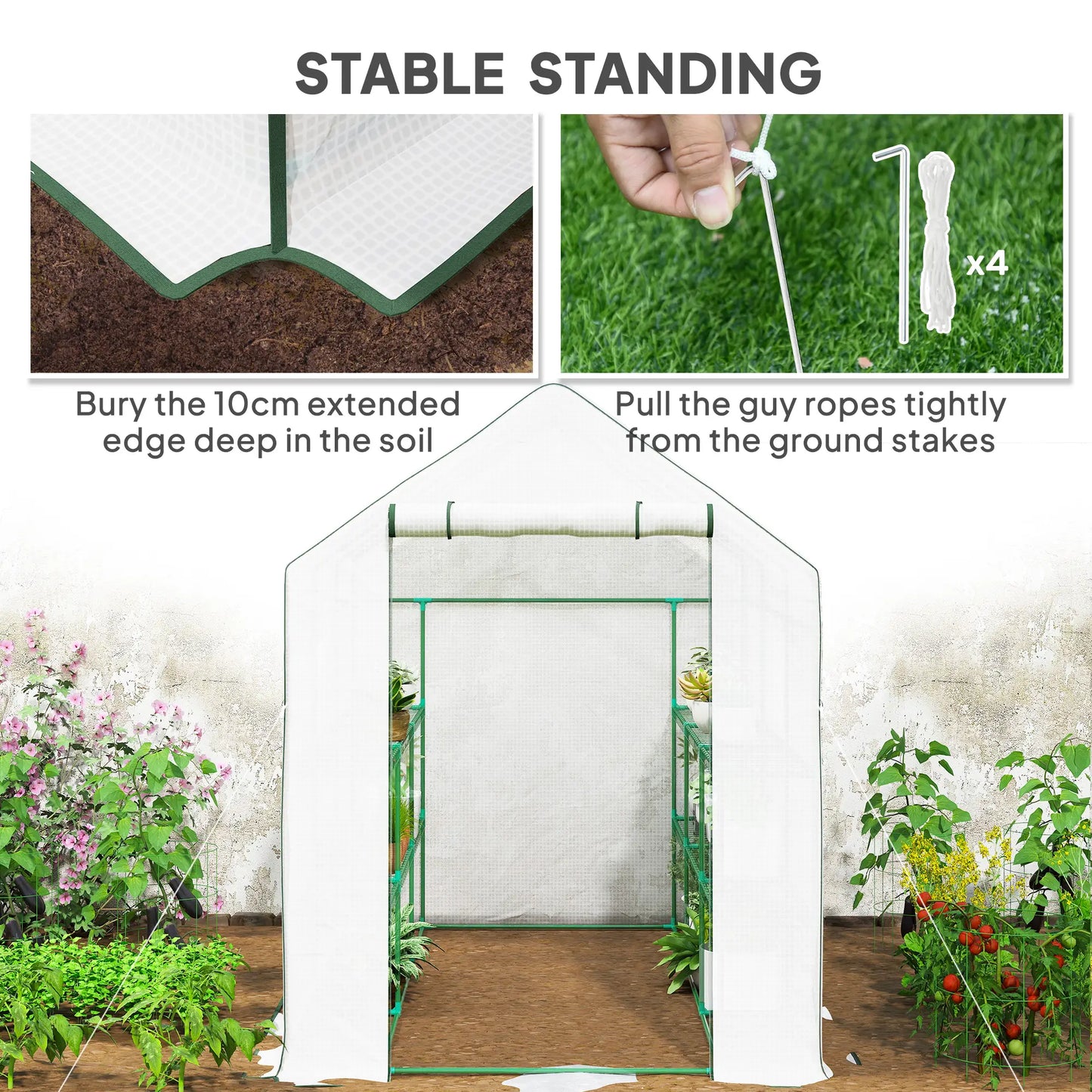 Walk-In Greenhouse, 3 Tier, Roll-Up Door, Mesh Windows, 140 x 213 x 190 cm, White Walk In Greenhouses at Gallery Canada