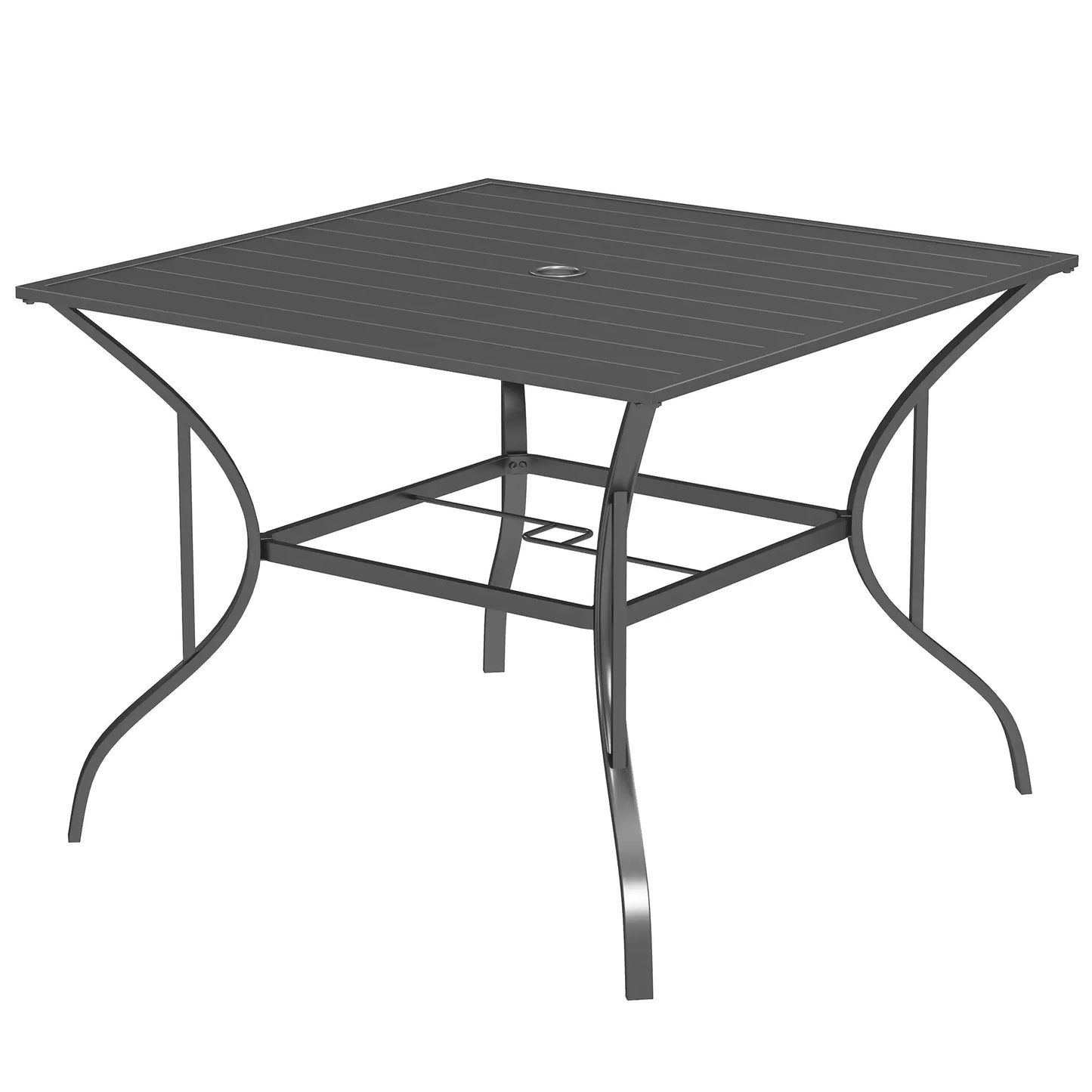 Square Outdoor Dining Table, Slatted Metal Top, 48 Inch, Dark Grey Patio Dinning Tables Dark Grey at Gallery Canada