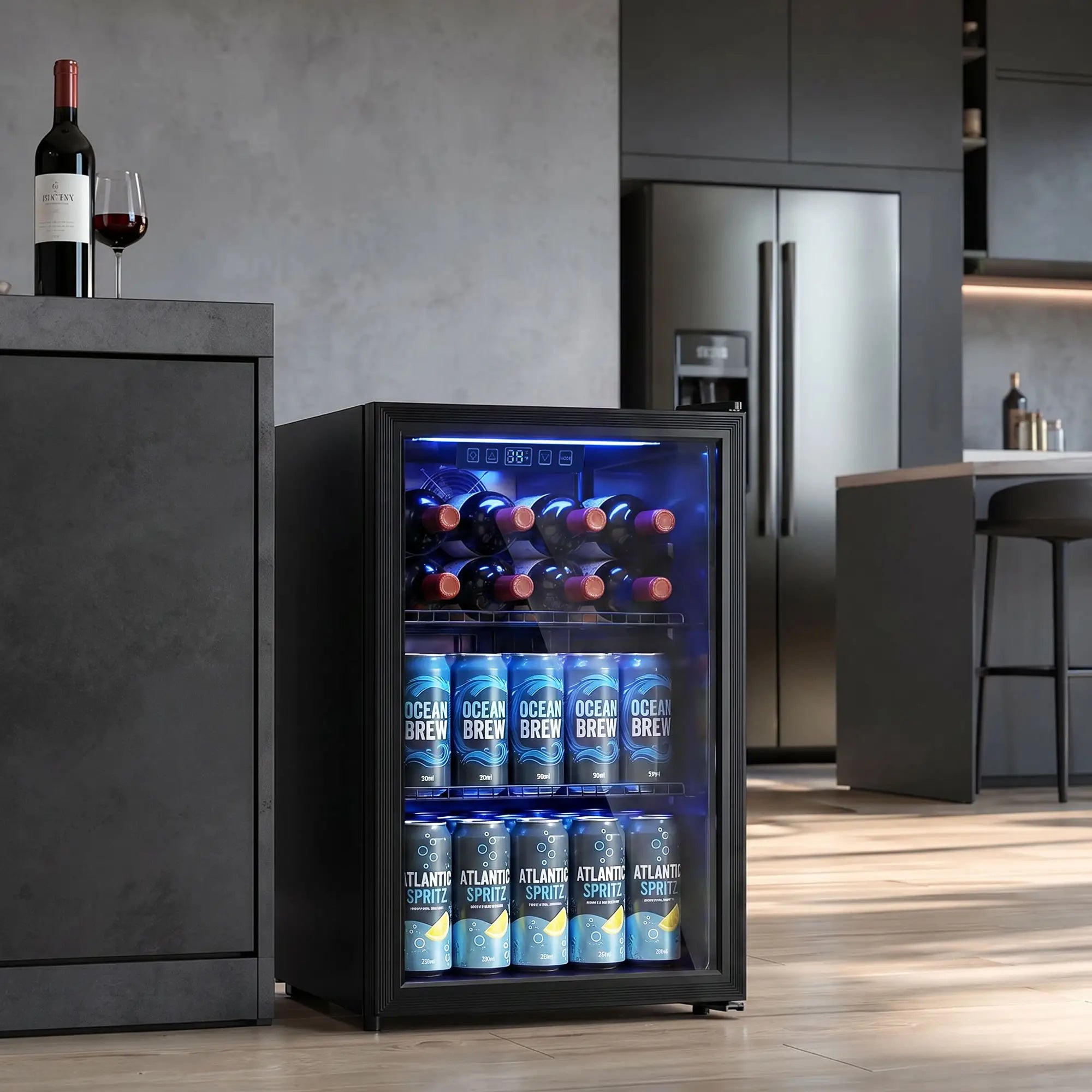 2.4 Cu.Ft Beverage Refrigerator, 70 Can Beverage Fridge Cooler with Double-Layer Glass Door Small Kitchen Appliances at Gallery Canada