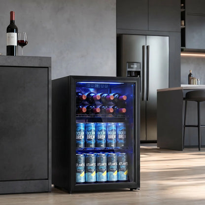 2.4 Cu.Ft Beverage Refrigerator, 70 Can Beverage Fridge Cooler with Double-Layer Glass Door Small Kitchen Appliances at Gallery Canada