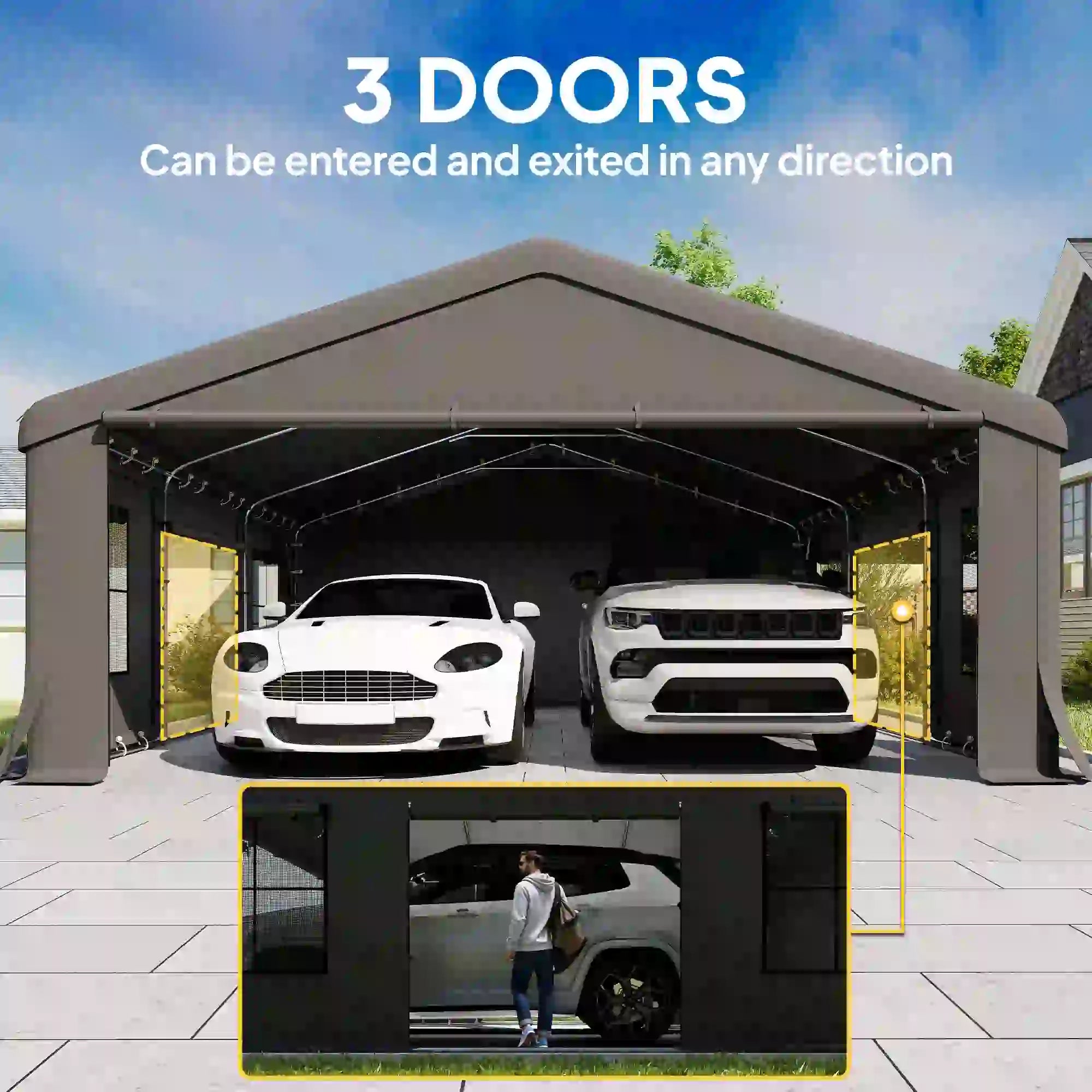 20' x 20' Heavy Duty Carport, Portable Garage Canopy Tent, Dark Grey Car Shelters at Gallery Canada