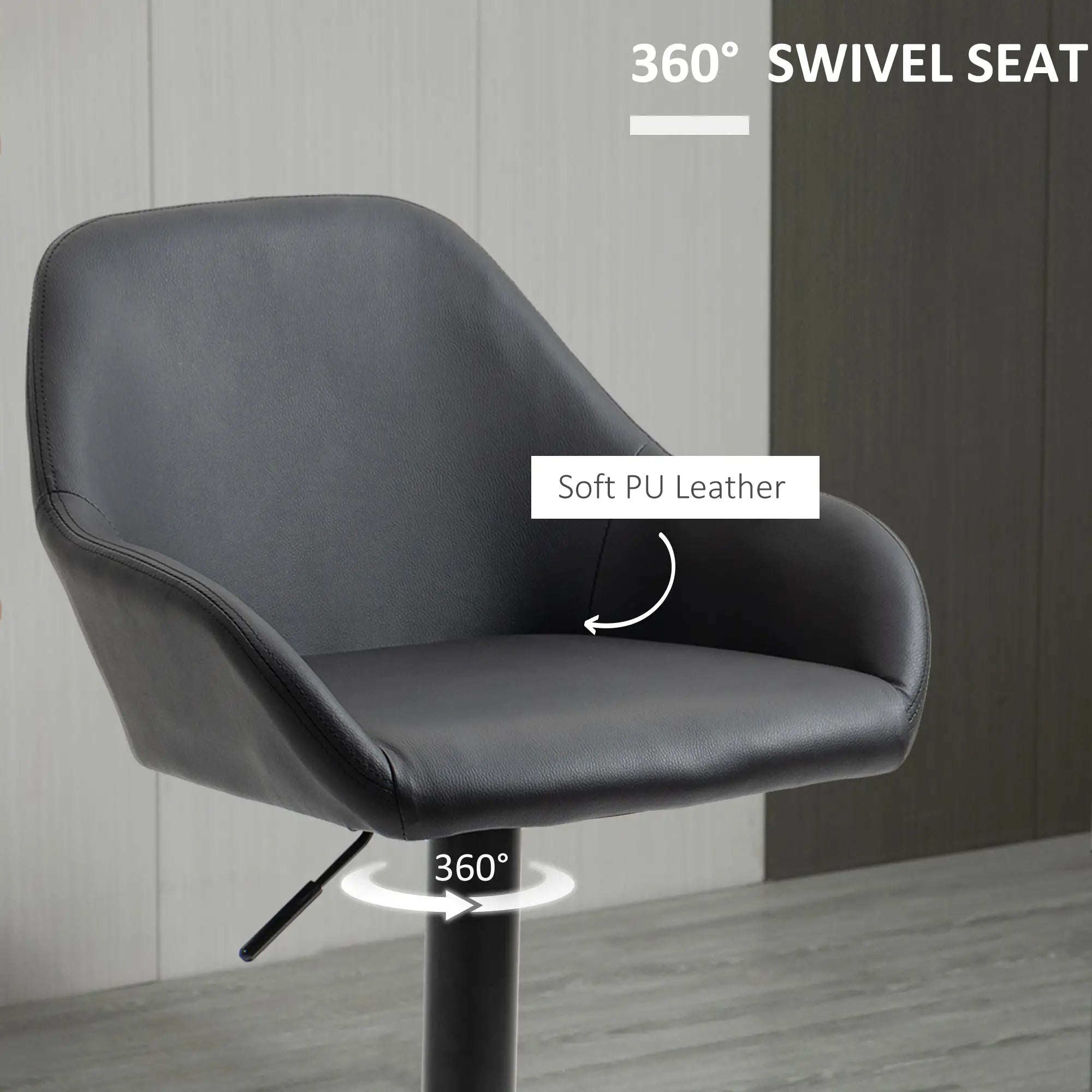 Adjustable Bar Stools Set of 2, Swivel with Footrest, PU Leather, Black Bar Stools at Gallery Canada