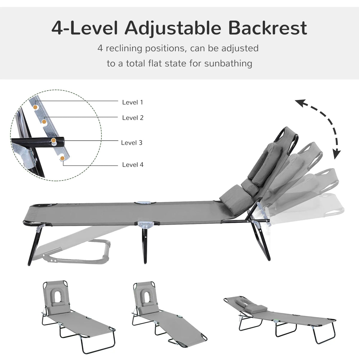 Adjustable Outdoor Lounge Chair, Folding Chaise with Face Hole, Grey Lounger Chairs at Gallery Canada