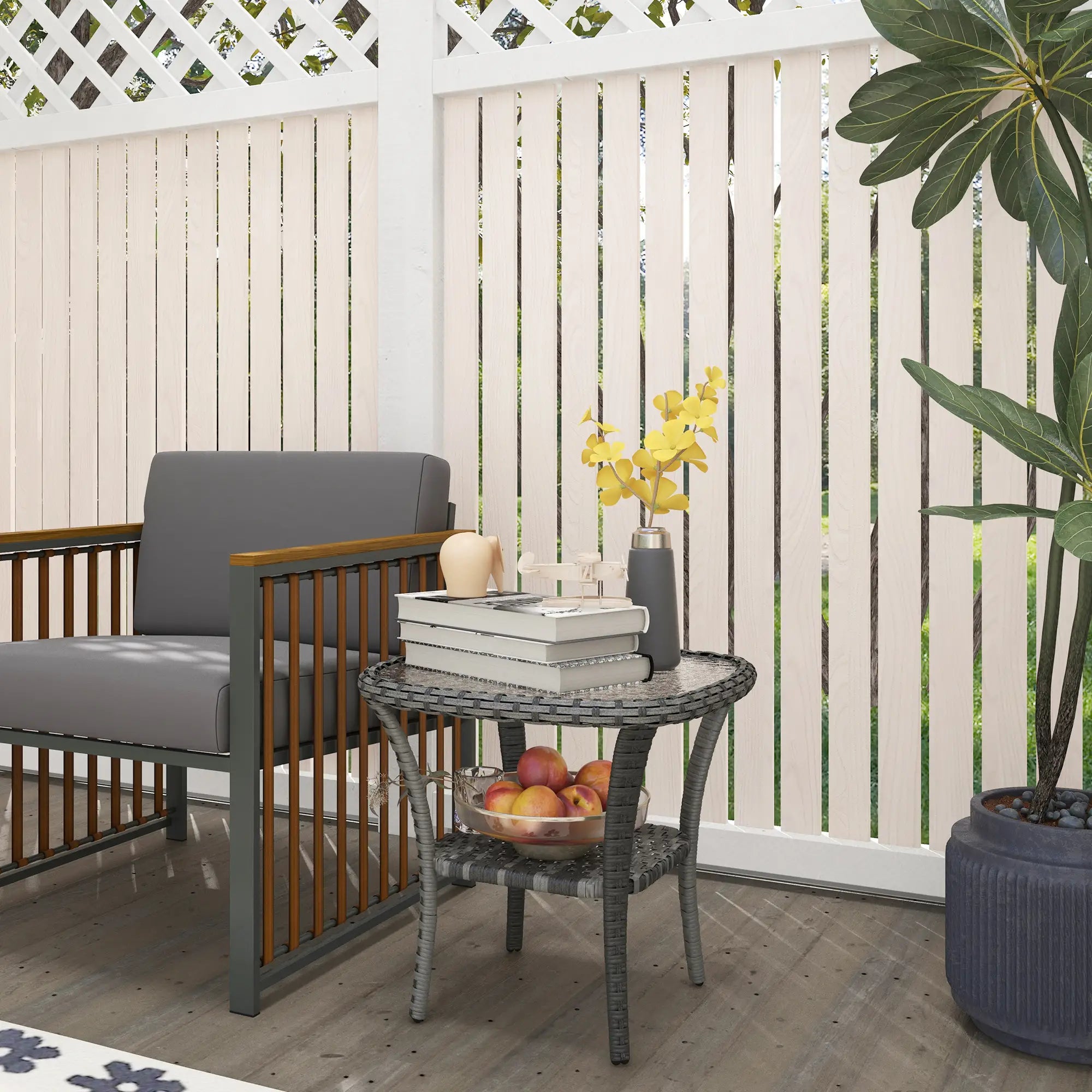Outdoor Coffee Table With Storage Shelf, Hand-Woven Wicker Side Table, Mix Grey Patio Side Tables at Gallery Canada