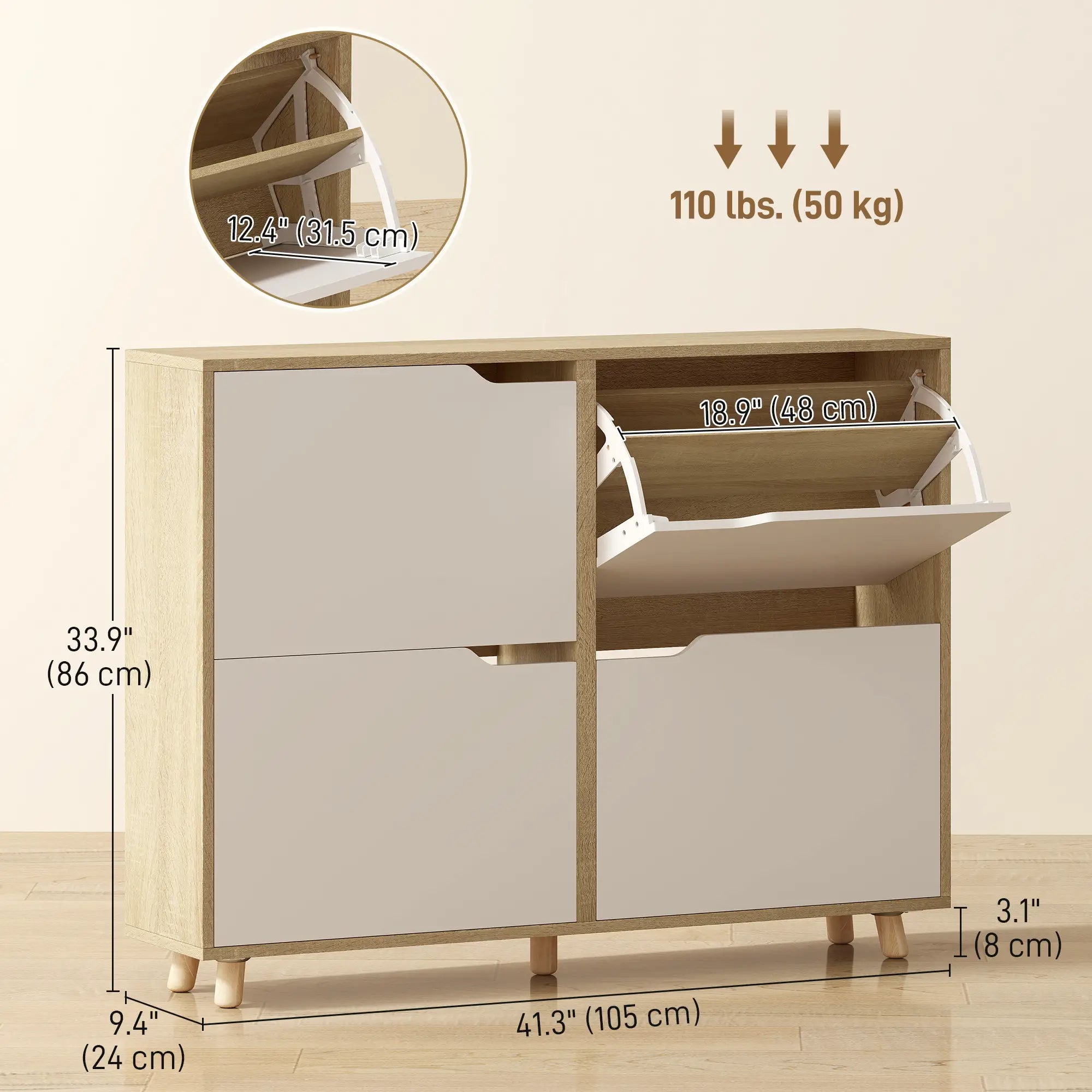 Narrow Shoe Cabinet, 4 Flip Drawers, Adjustable Shelves, Natural Shoe Storage Cabinets & Racks at Gallery Canada