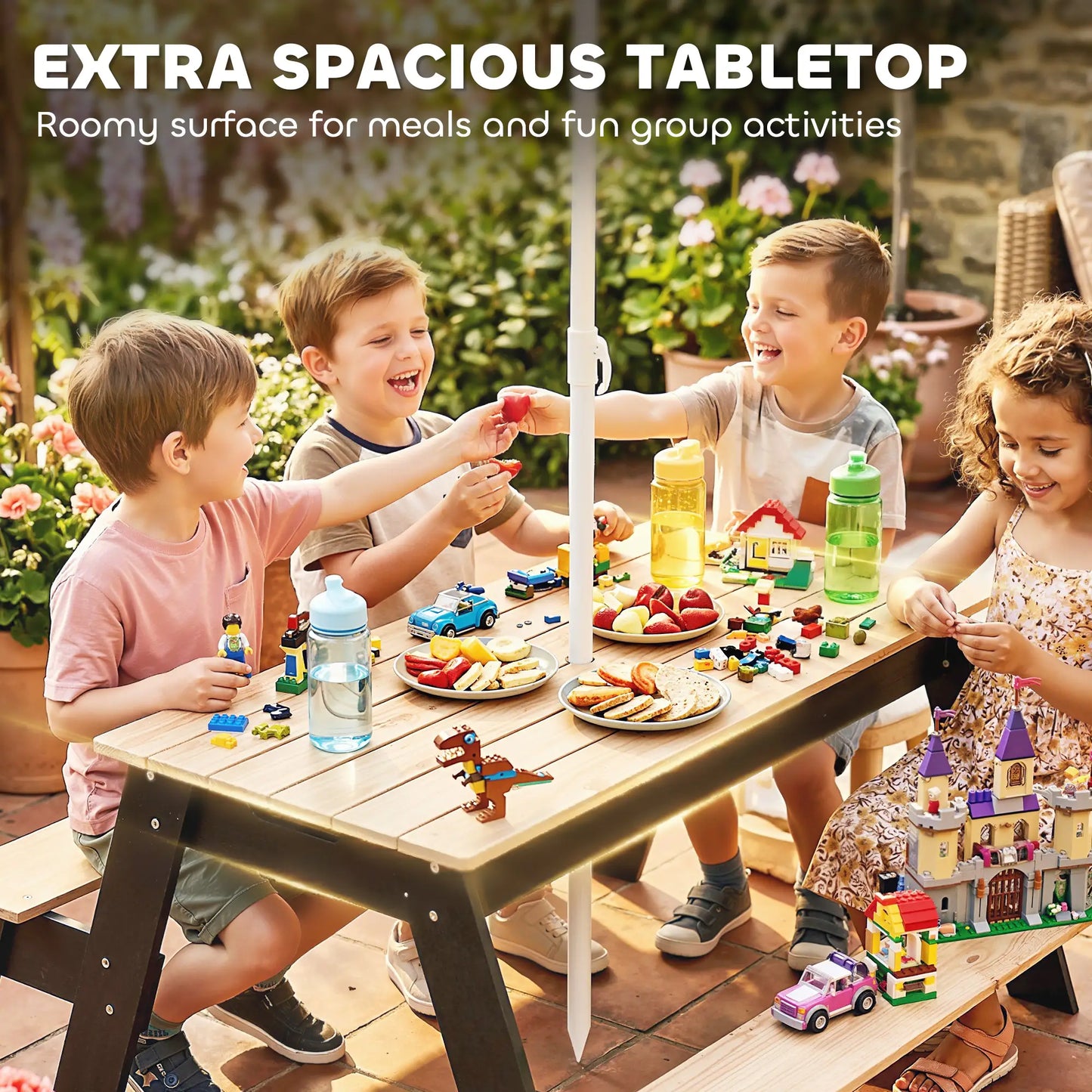 Kids Picnic Table with Umbrella, 3 in 1 Wooden Sand &; Water Table with 2 Hidden Play Boxes for Patio, Ages 3-6 Kids Outdoor Furniture at Gallery Canada