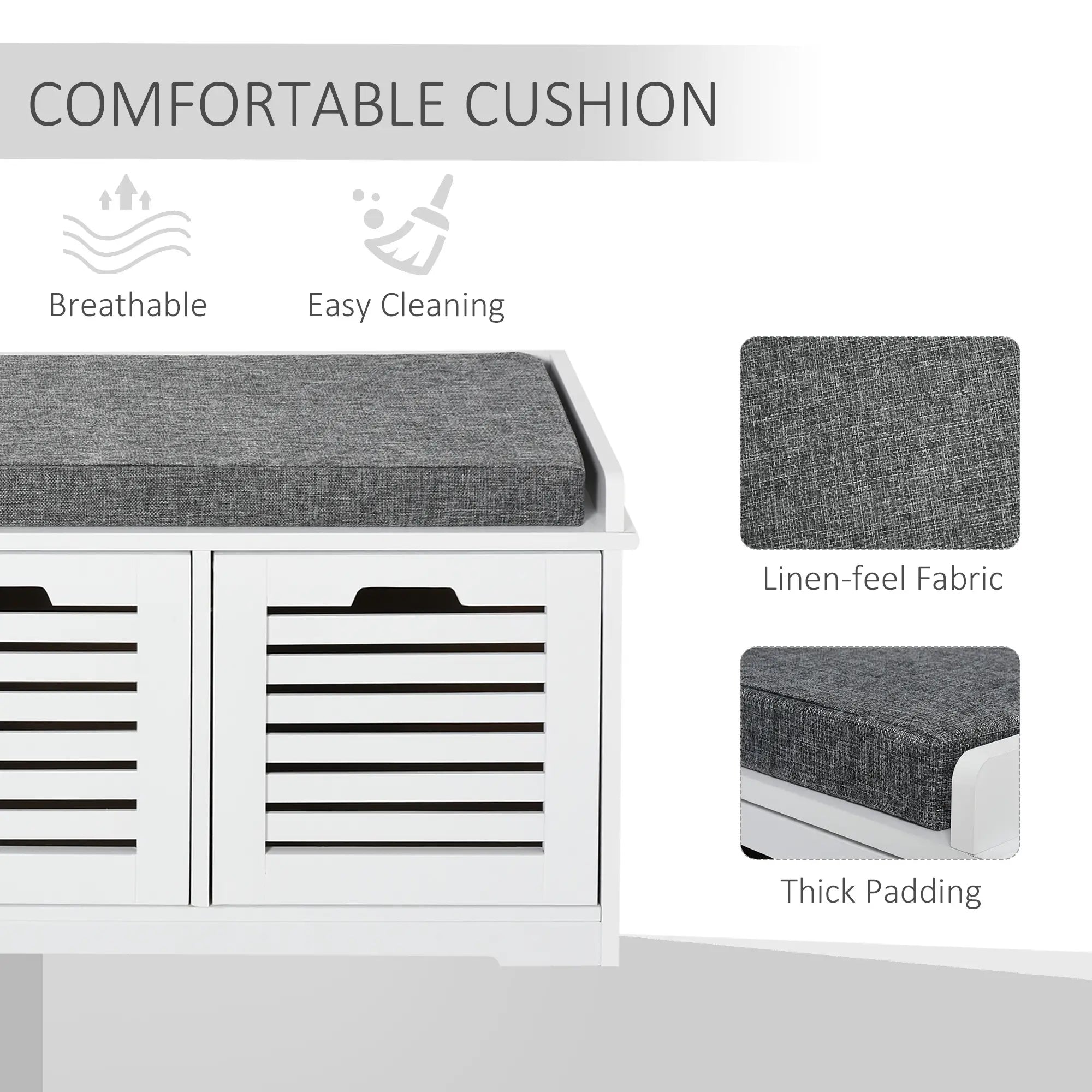 Upholstered Shoe Cabinet Bench, 3 Drawer Storage, White Shoe Storage Cabinets & Racks at Gallery Canada