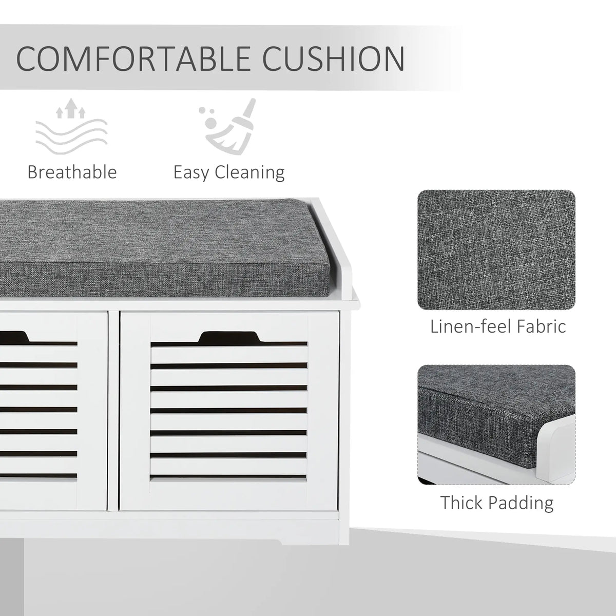 Upholstered Shoe Cabinet Bench, 3 Drawer Storage, White Shoe Storage Cabinets & Racks at Gallery Canada