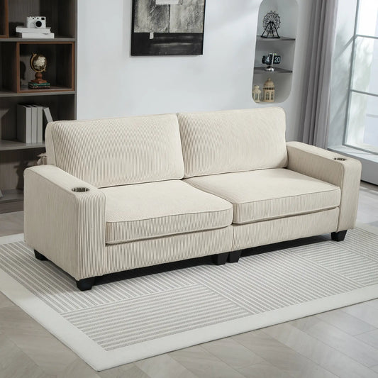 Three Seater Sofa, Fabric Couch with Spring Cushion, Cream White 3-Seater Sofas Cream at Gallery Canada