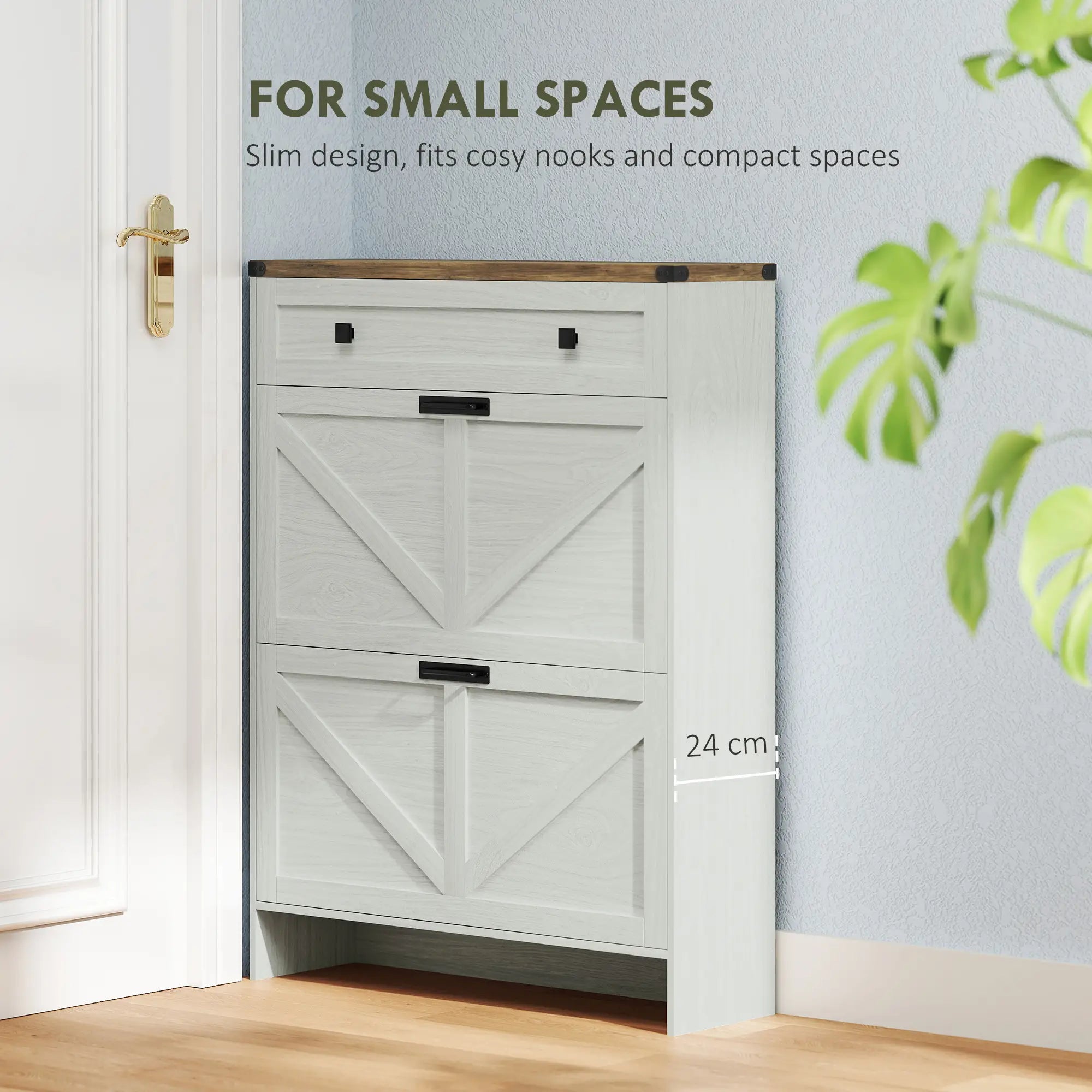 Narrow Shoe Storage Cabinet, 2 Flip Drawers, 1 Drawer, 12 Pairs, White Shoe Storage Cabinets & Racks at Gallery Canada