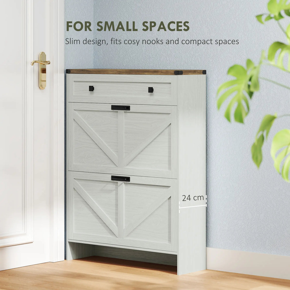 Narrow Shoe Storage Cabinet, 2 Flip Drawers, 1 Drawer, 12 Pairs, White Shoe Storage Cabinets & Racks at Gallery Canada