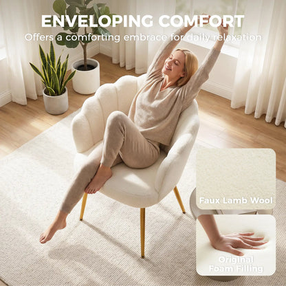 Accent Chair Petal-Back Design Modern Living Room Chair with Metal Legs Cream Accent Chairs at Gallery Canada