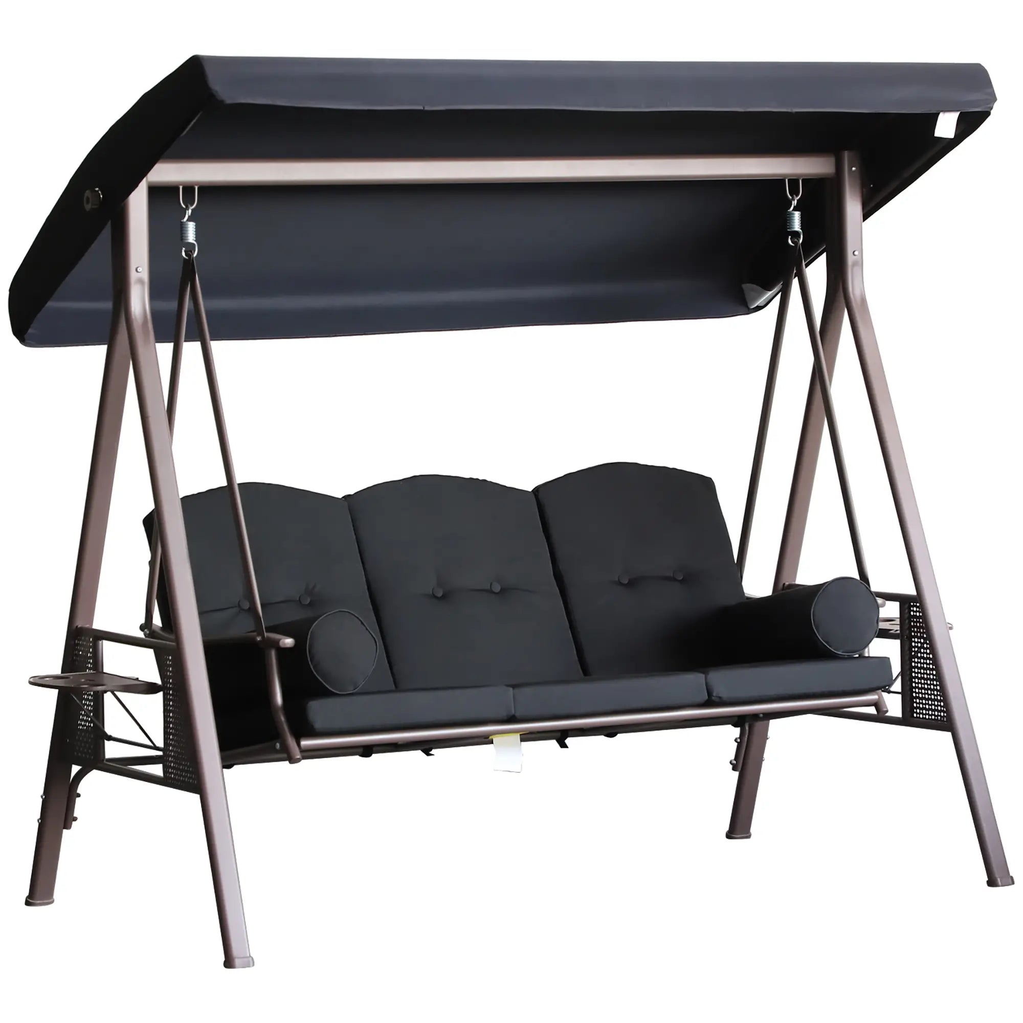 Outdoor Patio 3-Person Steel Canopy Swing Bench, Black Patio Swings with Stand Black at Gallery Canada
