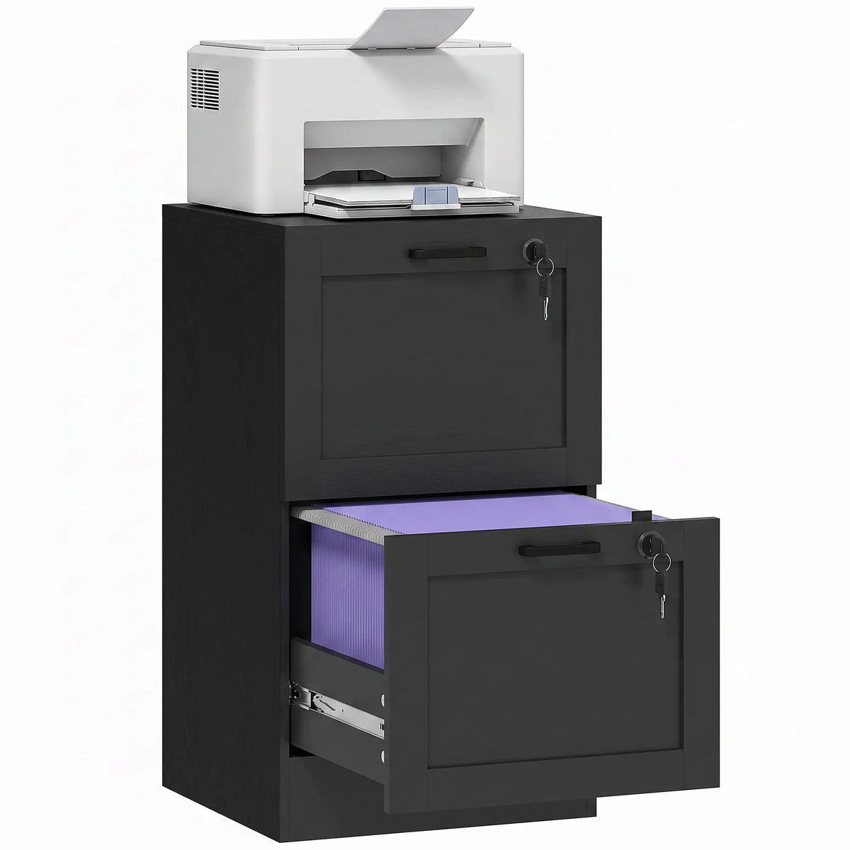 Vertical Filing Cabinet, 2 Drawers, Lock, A4 Letter, Black Office Cabinets & Cupboards at Gallery Canada