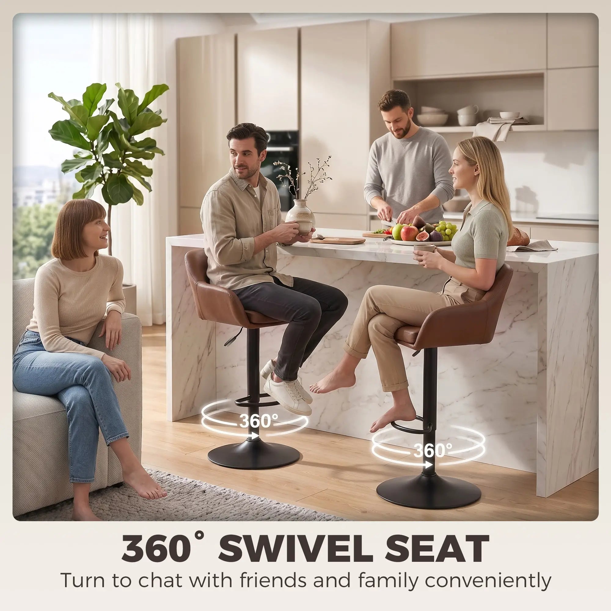 PU Leather Adjustable Swivel Bar Stools Set of 2, Brown Bar Stools at Gallery Canada