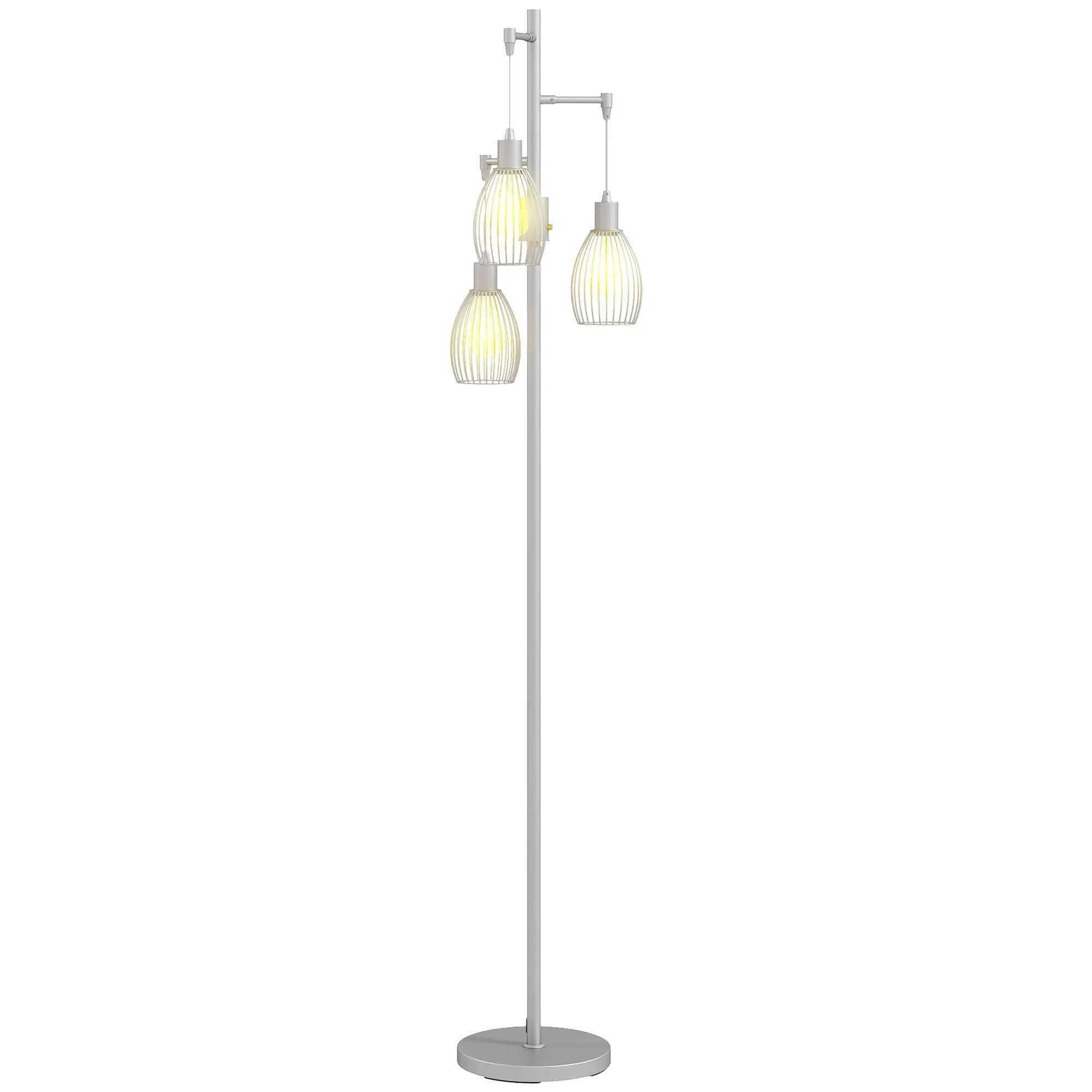Industrial Floor Lamp, 3 Hanging Wire Lampshades, Dimmable, Silver Floor Lamps & Ceiling Fan Lights at Gallery Canada
