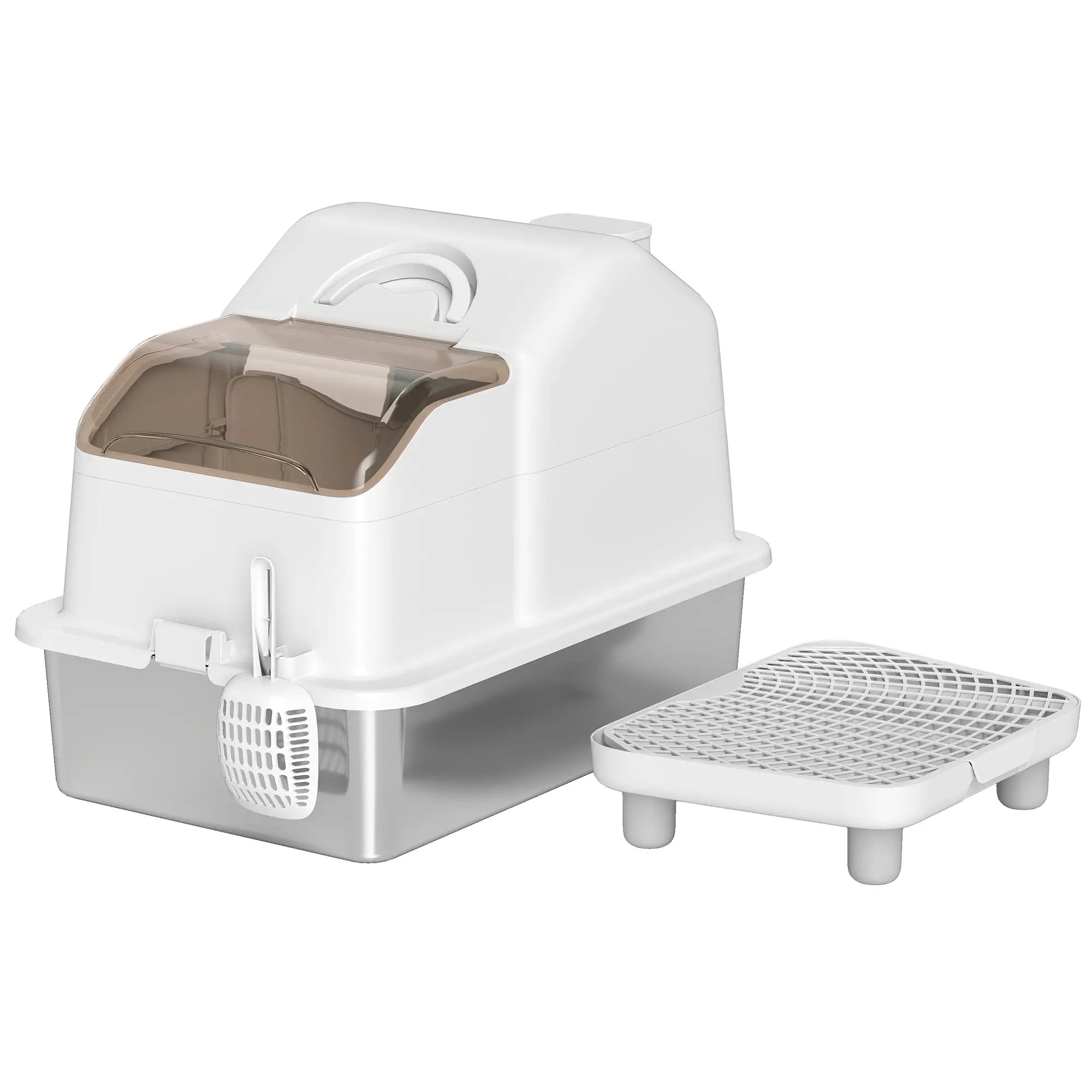 Extra Large Stainless Steel Cat Litter Box, High Sided, Removable Lid Cat Litter Box Enclosures White, Silver at Gallery Canada