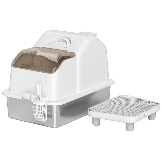 Extra Large Stainless Steel Cat Litter Box, High Sided, Removable Lid Cat Litter Box Enclosures White, Silver at Gallery Canada