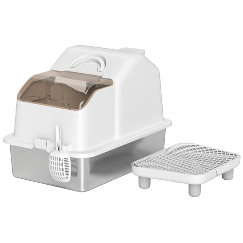 Extra Large Stainless Steel Cat Litter Box, High Sided, Removable Lid