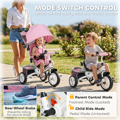 6 in 1 Toddler Tricycle, 1-5 Years, Parent Push Handle, Pink Tricycles for Kids at Gallery Canada