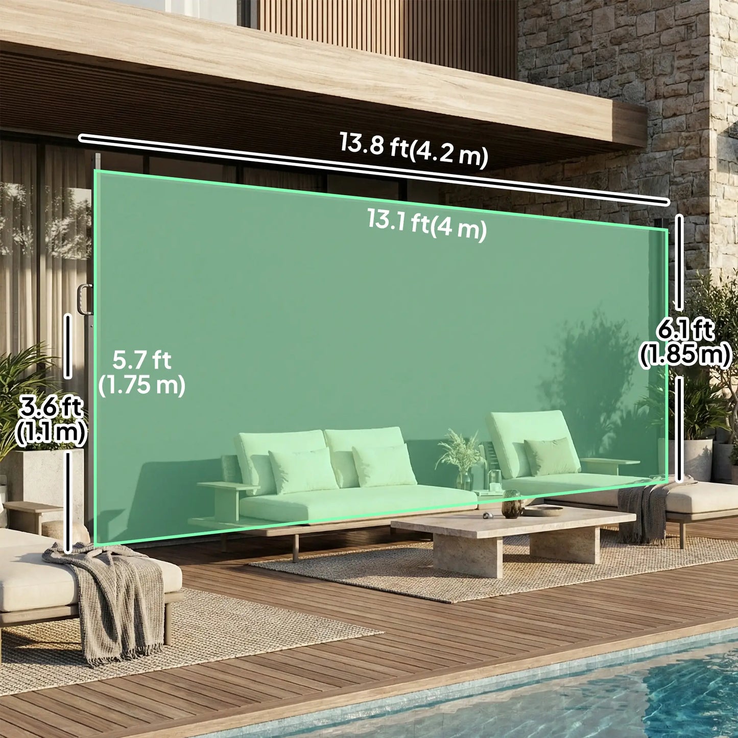 Retractable Side Awning, 165" x 73", Water-Resistant, UV 50+, Light Grey Side Awnings at Gallery Canada