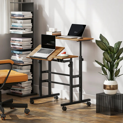 Mobile Stand Up Desk, Height Angle Adjustable, Wheels, Brown Computer Desks at Gallery Canada