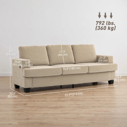 3 Seater Sofa with USB Ports, Cup Holders, Chenille Upholstery, Light Brown 3-Seater Sofas at Gallery Canada