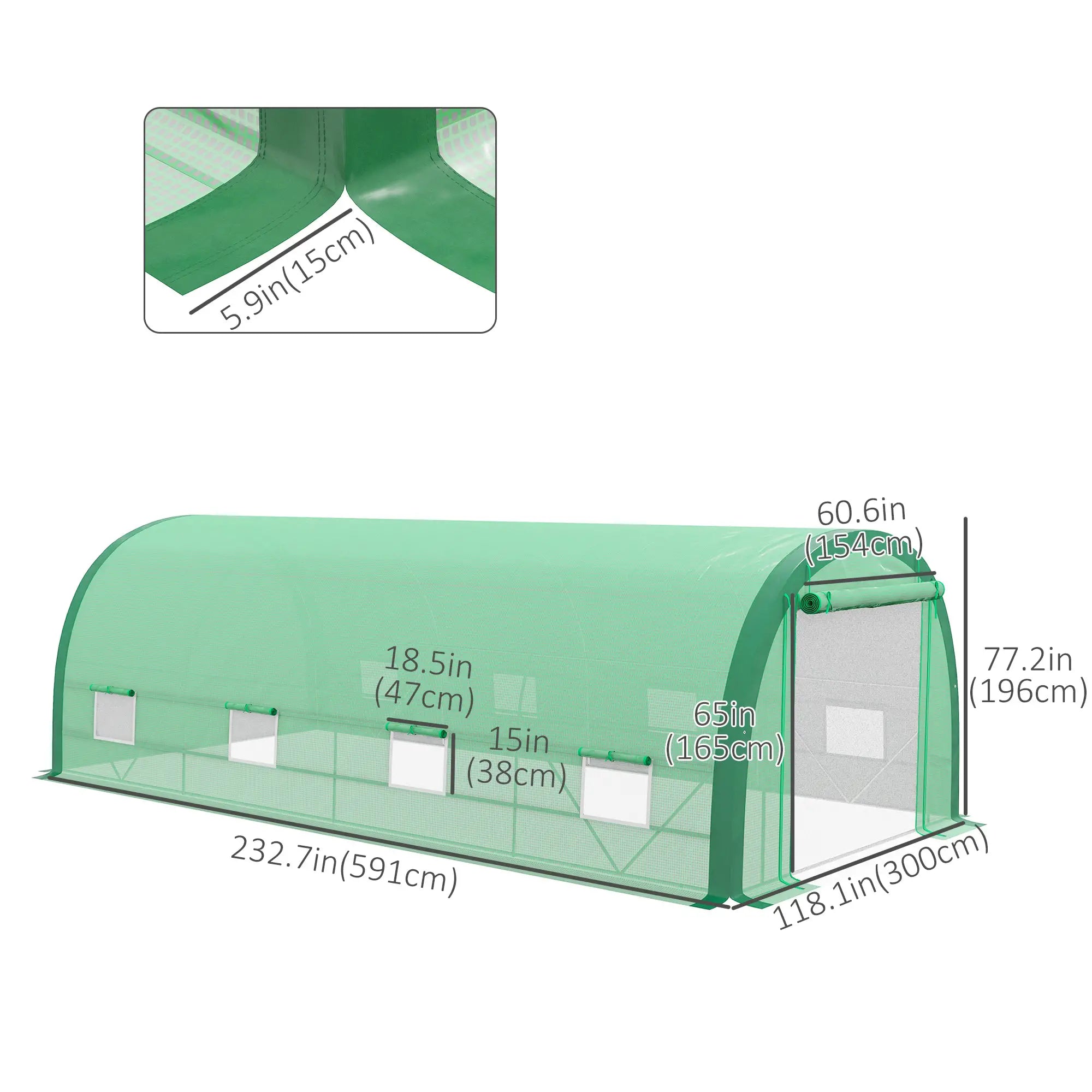 19.5' x 10' x 6.5' Tunnel Greenhouse, Mesh Door, Windows, Green Tunnel Greenhouses at Gallery Canada