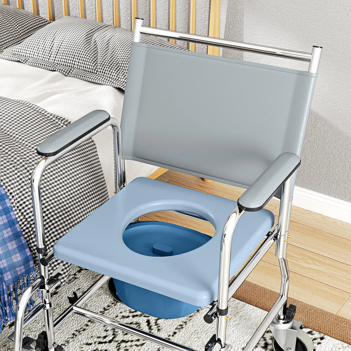 Rolling Shower Chair, Bedside Commode Wheelchair, 300 Lbs, Black Bath Chairs at Gallery Canada