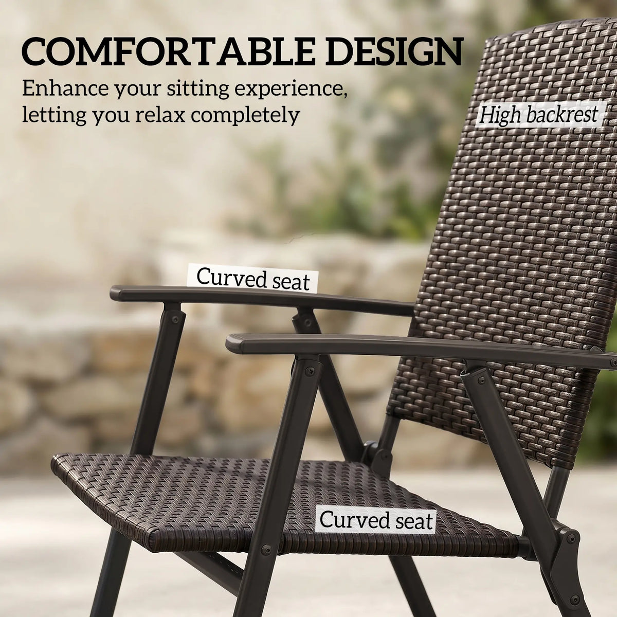 Wicker Dining Chair Set of 2, Rattan Foldable Chairs, Steel Frame, Brown Patio Chairs at Gallery Canada