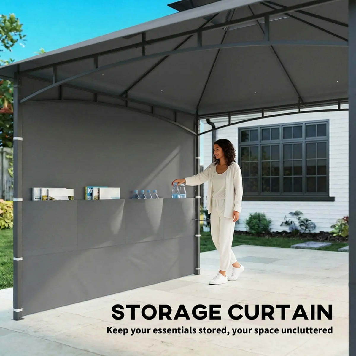 10' x 10' Dark Grey Patio Gazebo, Double Roof Canopy Shelter With Storage, Dark Grey Gazebos at Gallery Canada