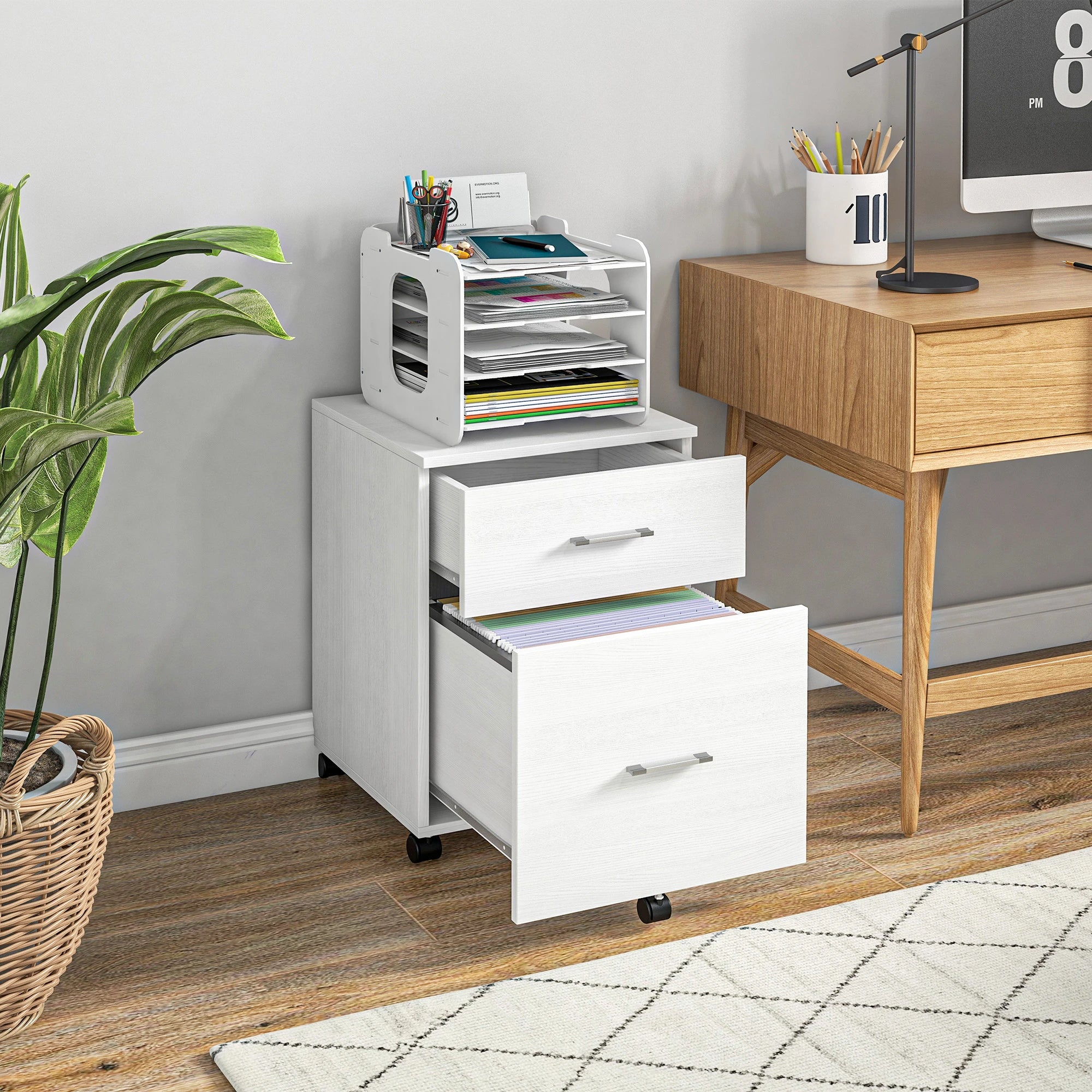 Mobile Vertical File Cabinet, 2 Drawers with Wheels, Letter or A4 Size, White Office Cabinets & Cupboards at Gallery Canada