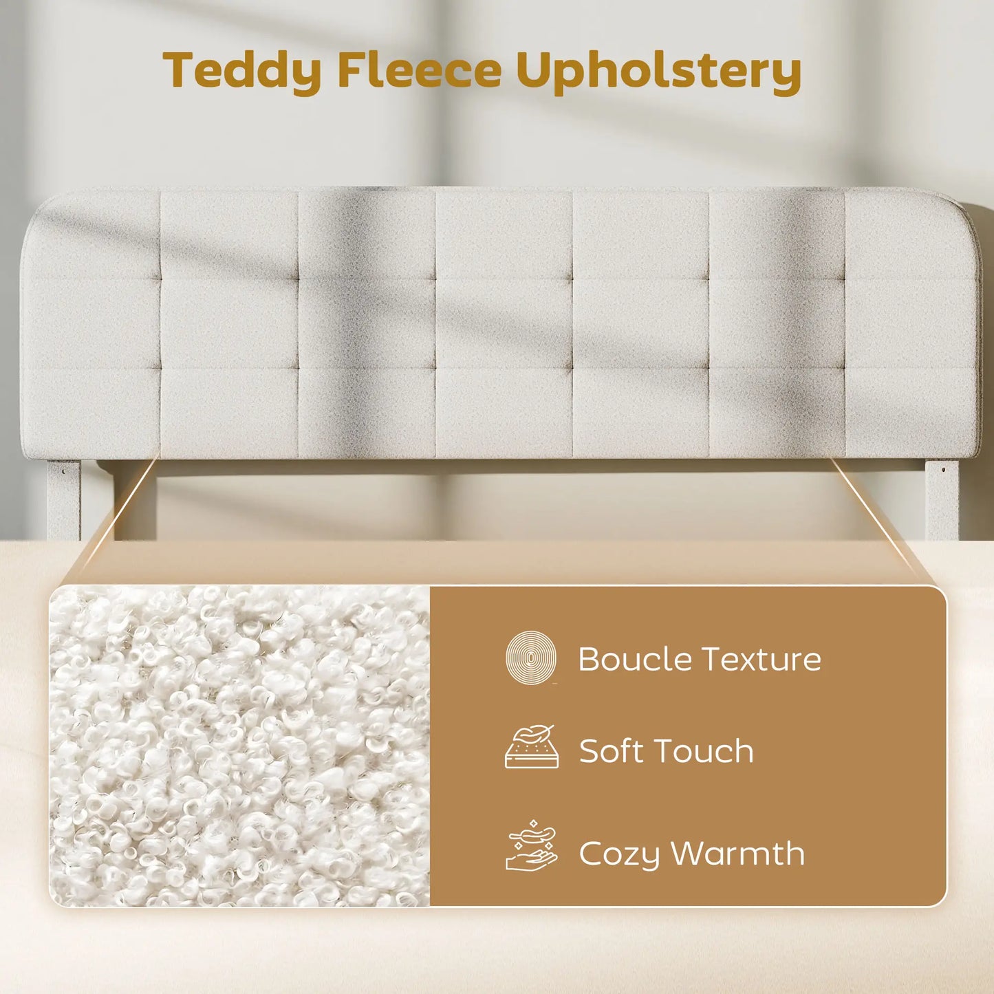 King Size Bed Frame, Adjustable Headboard, Upholstered Platform, White Bed Frames at Gallery Canada