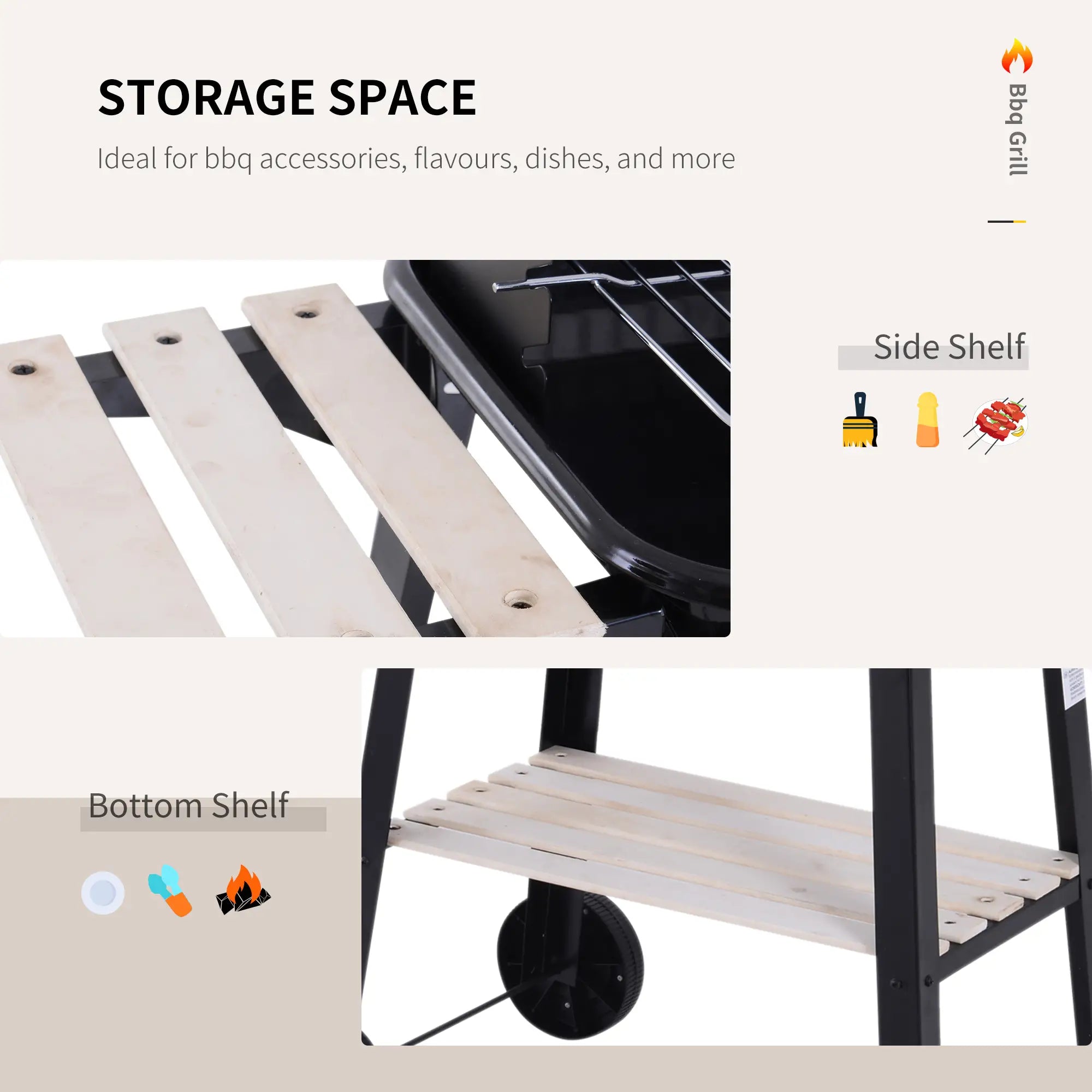 Charcoal BBQ Grill With Side Trays, Storage Shelf, Wheels Charcoal BBQ Grils at Gallery Canada