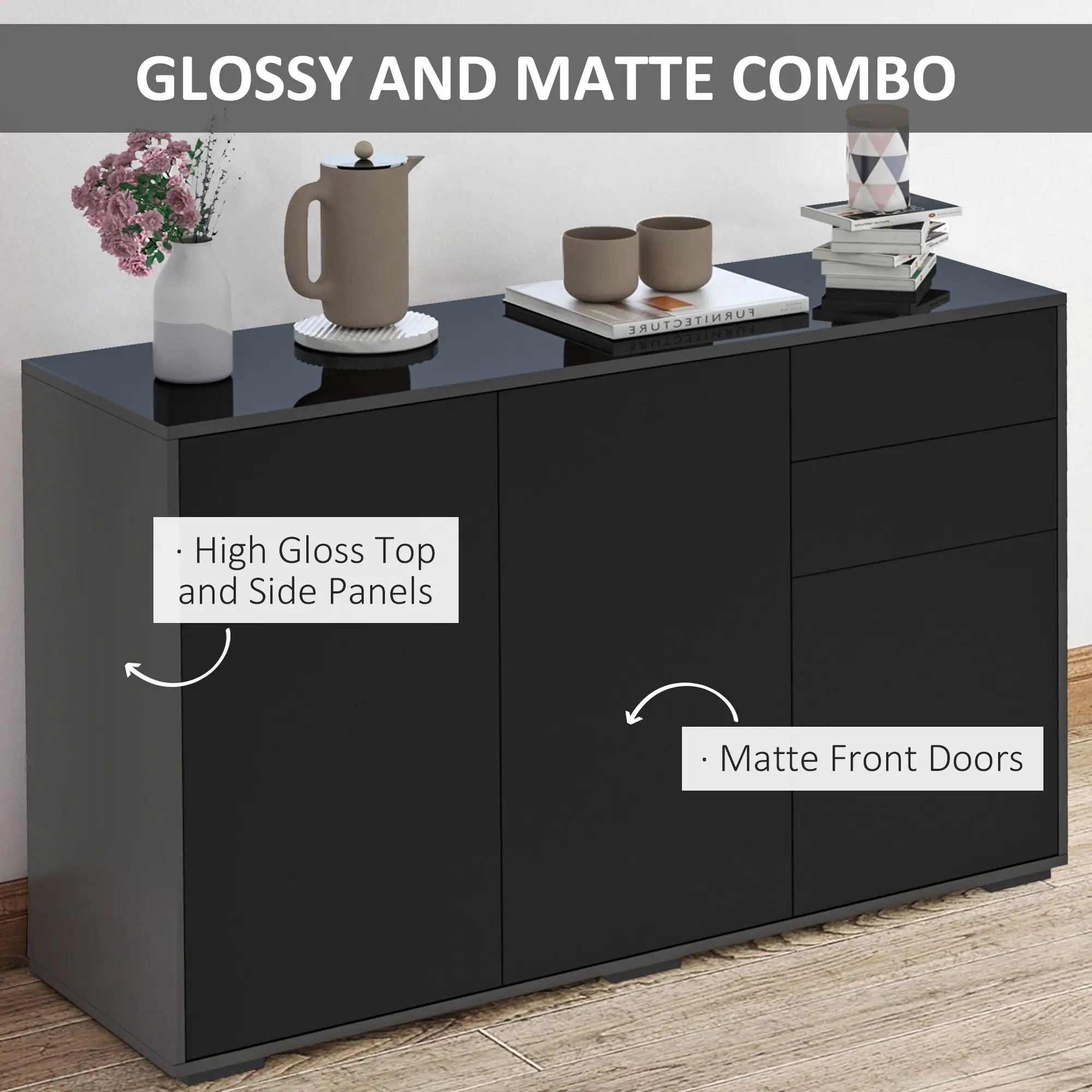 Modern Kitchen Sideboard, Coffee Bar with 2 Drawers, Black Bar Cabinets at Gallery Canada