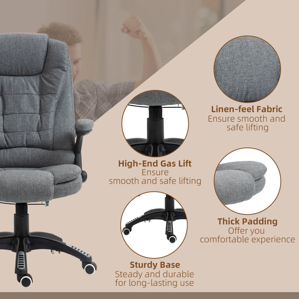 6 Point Vibrating Massage Chair, High Back Executive, Reclining, Swivel Wheels, Grey Massage Chairs at Gallery Canada