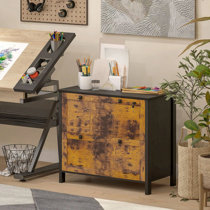 2 Drawer File Cabinet, Lockable, Adjustable Hanging Bar, Letter, A4 Size, Rustic Brown Office Cabinets & Cupboards at Gallery Canada
