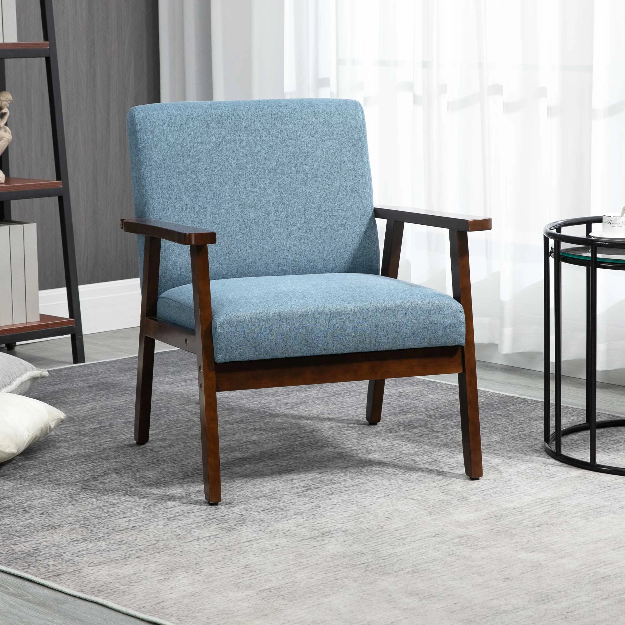 Modern Accent Chair, Cushioned Seat, Upholstered Linen-Feel, Blue Accent Chairs at Gallery Canada